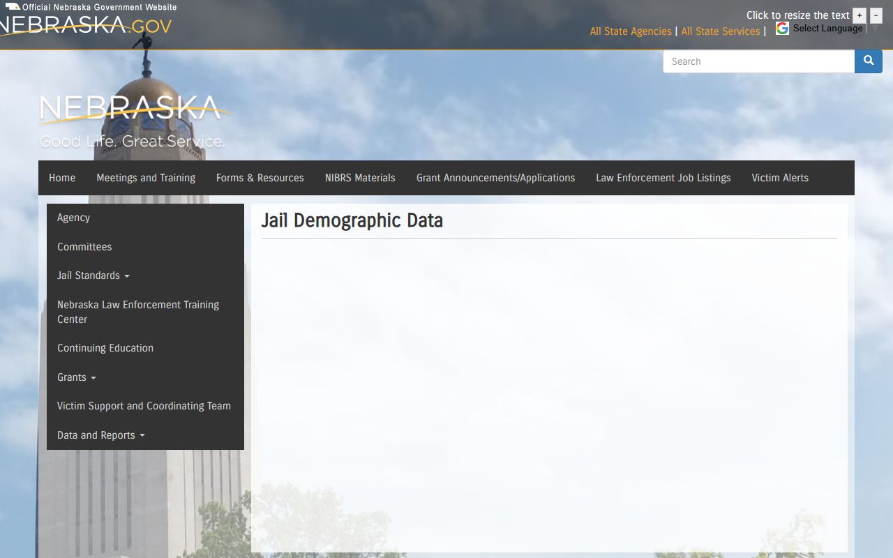 Nebraska Crime Commission jail demographic dashboard for Hayes County inmate population research
