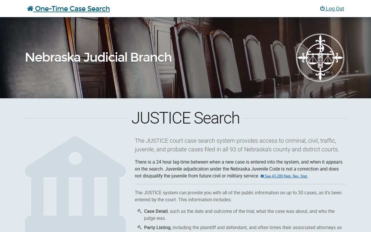 Nebraska JUSTICE court case search for Hayes County court records after jail arrest